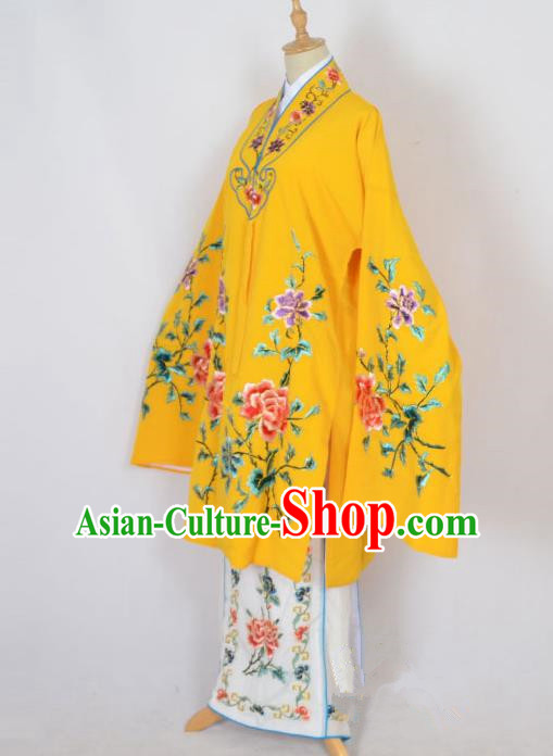 Traditional Chinese Professional Peking Opera Nobility Lady Costume Yellow Mantel, China Beijing Opera Shaoxing Opera Embroidery Diva Hua Tan Dress Clothing