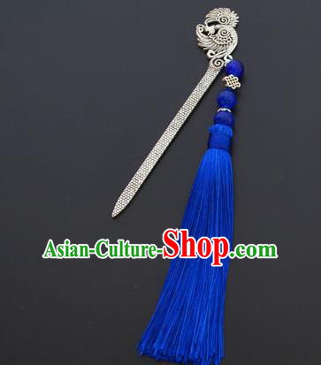 Traditional Handmade Chinese Classical Peking Opera Blue Tassel Hair Accessories, China Beijing Opera Step Shake Hairpins