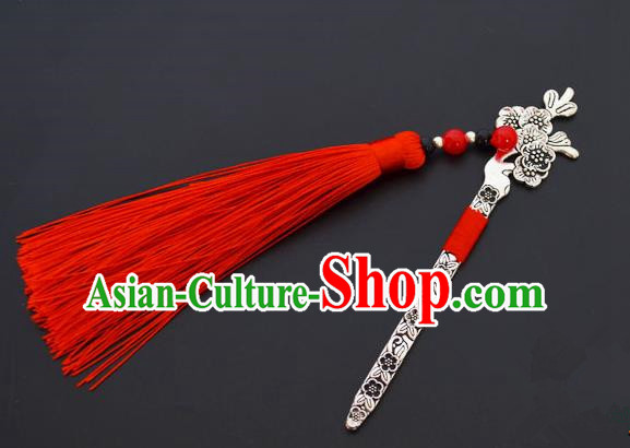 Traditional Handmade Chinese Classical Peking Opera Red Tassel Hair Accessories, China Beijing Opera Step Shake Hairpins