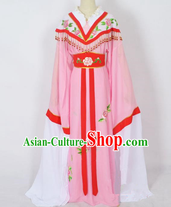 Traditional Chinese Professional Peking Opera Young Lady Princess Costume Pink Embroidery Dress, China Beijing Opera Diva Hua Tan Embroidered Robe Clothing