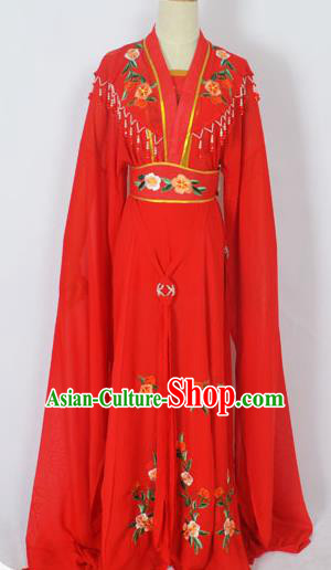 Traditional Chinese Professional Peking Opera Young Lady Seven Fairies Costume Red Embroidery Dress, China Beijing Opera Diva Hua Tan Embroidered Robe Clothing