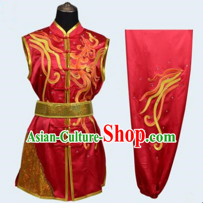 Top Grade Martial Arts Costume Kung Fu Training Embroidery Red Clothing, Long Fist Tai Ji Uniform Gongfu Wushu Costume for Women for Men