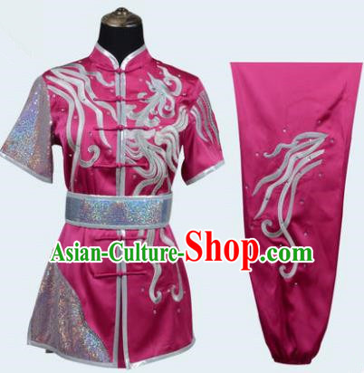 Top Grade Linen Martial Arts Costume Kung Fu Training Long Fist Clothing, Tai Ji Fuchsine Embroidery Uniform Gongfu Wushu Costume for Women for Men