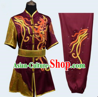 Top Grade Linen Martial Arts Costume Kung Fu Training Long Fist Clothing, Tai Ji Amaranth Embroidery Uniform Gongfu Wushu Costume for Women for Men