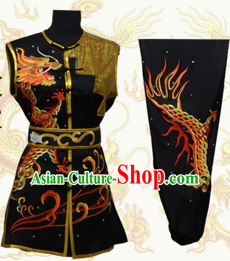 Top Grade Martial Arts Costume Kung Fu Training Black Clothing, Tai Ji Embroidery Long Fist Uniform Gongfu Wushu Costume for Women for Men