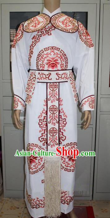 Traditional China Beijing Opera Takefu General Costume, Ancient Chinese Peking Opera Wu-Sheng Warrior Embroidery White Clothing