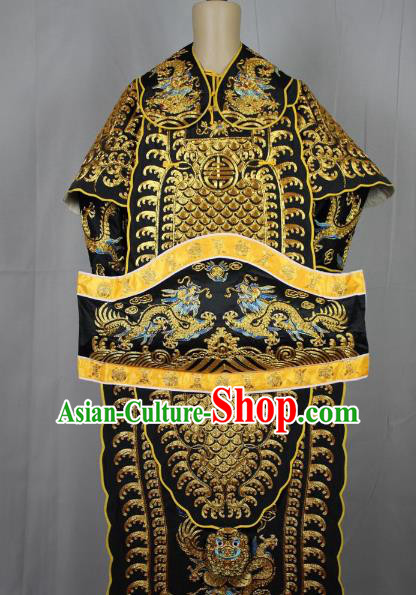 Traditional China Beijing Opera Takefu General Black Costume, Ancient Chinese Peking Opera Wu-Sheng Military Officer Warrior Embroidery Clothing
