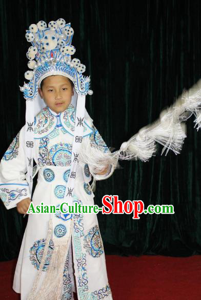 Traditional China Beijing Opera Takefu General Costume, Ancient Chinese Peking Opera Wu-Sheng Warrior Embroidery Clothing for Kids
