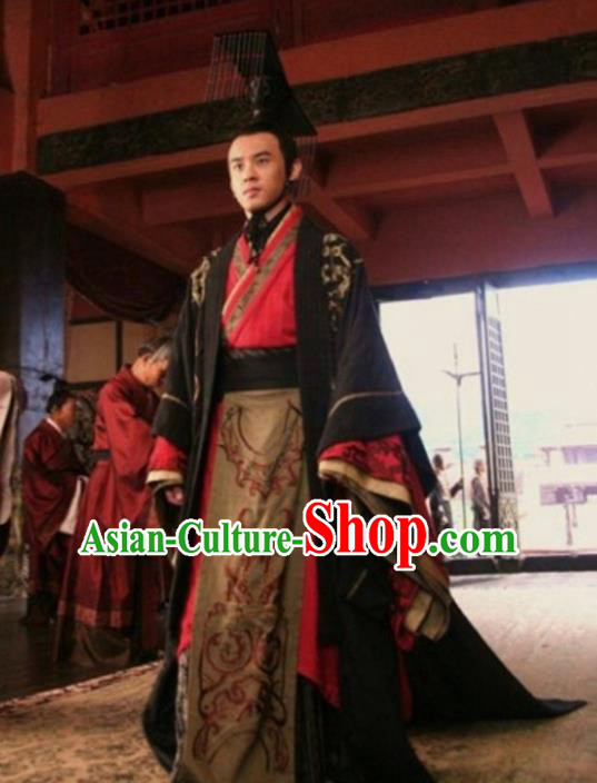 Traditional Chinese Ancient Emperor First Emperor of Qin Costume Embroidered Robe, Elegant Hanfu Clothing Chinese Qin Dynasty Majesty Clothing