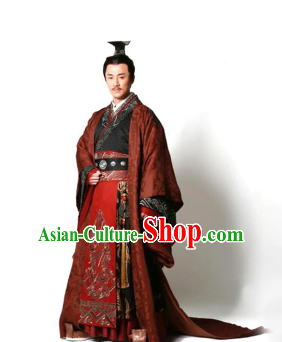 Traditional Chinese Ancient Qin Dynasty Emperor Embroidered Wedding Costume, China Han Dynasty Majesty Embroidery Hanfu Clothing