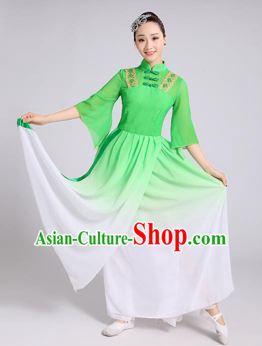 Traditional Chinese Classical Dance Yangge Fan Dance Costume, Chinese Classical Dance Folk Dance Green Uniform Yangko Clothing for Women
