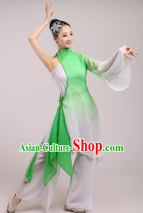 Traditional Chinese Folk Dance Costume Yangge Dance Light Green Chiffon Uniform, Chinese Classical Fan Dance Umbrella Dance Yangko Embroidery Clothing for Women