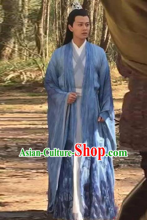 Traditional Chinese Ancient Swordsman Costume Madam White Snake Xu Xian Long Robe, Chinese Han Dynasty Kawaler Hanfu Clothing