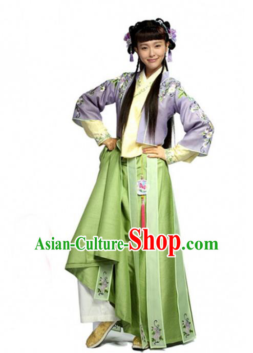 Traditional Chinese Ancient Nobility Lady Costume, Elegant Hanfu Clothing Chinese Ming Dynasty Young Lady Swordswoman Embroidery Green Dress Clothing