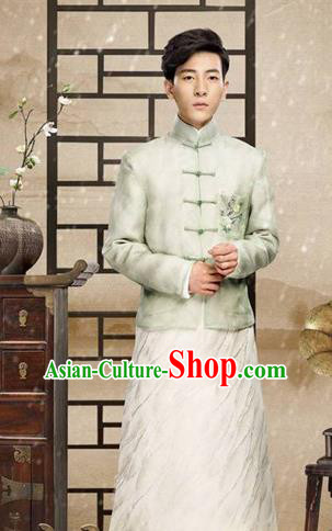 Traditional Chinese Nobility Childe Costume Mandarin Jacket and Long Robe, Chinese Republic of China Young Master Embroidery Clothing for Men