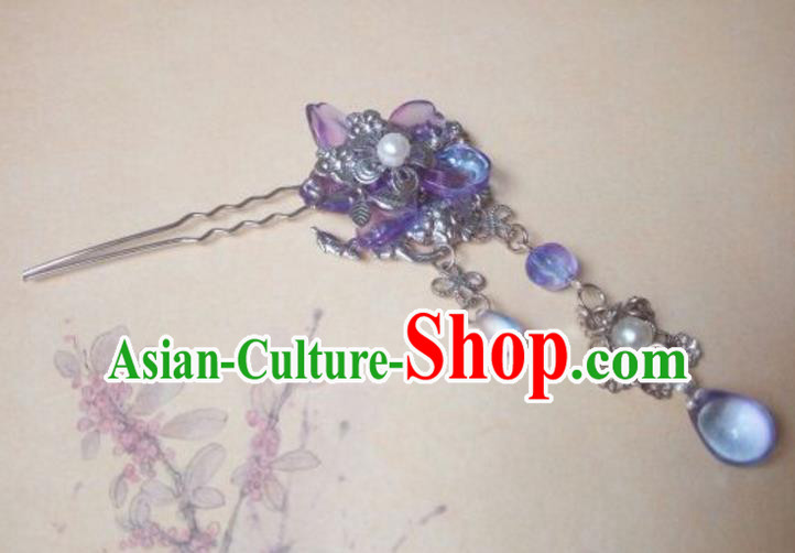 Traditional Handmade Chinese Ancient Classical Hair Accessories Hairpins Tassel Purple Step Shake for Women