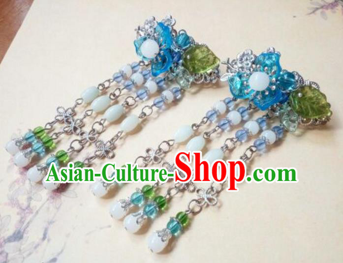 Traditional Handmade Chinese Ancient Classical Hair Accessories Coloured Glaze Beads Tassel Hair Claw Headwear for Women