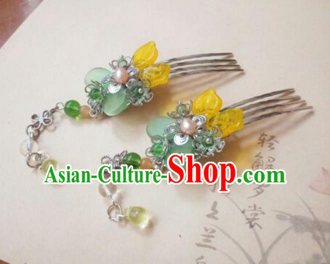 Traditional Handmade Chinese Ancient Classical Hair Accessories Hairpins Coloured Glaze Hair Comb Headwear for Women