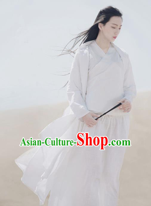 Traditional Ancient Chinese National Costume White Blouse and Pants, Elegant Hanfu Clothing Chinese Young Lady Clothing