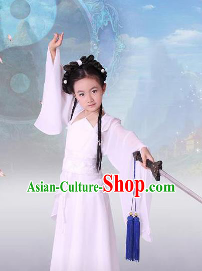 Traditional Asian Oriental Swordswoman Costumes, China Tang Dynasty Princess Hanfu Fairy Dress for Kids