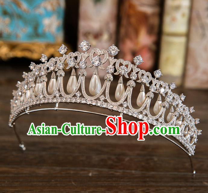 Top Grade Handmade Classical Hair Accessories Baroque Style Princess Crystal Pearls Royal Crown Hair Clasp Headwear for Women