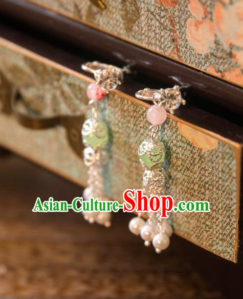 Chinese Handmade Classical Jewelry Accessories Tassel Earrings, China Xiuhe Suit Green Bead Tassel Eardrop for Women