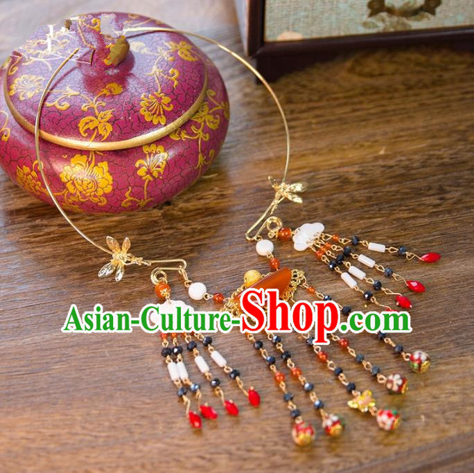 Aisan Chinese Handmade Classical Jewelry Accessories Tassel Necklace, China Xiuhe Suit Butterfly Tassel Necklet for Women