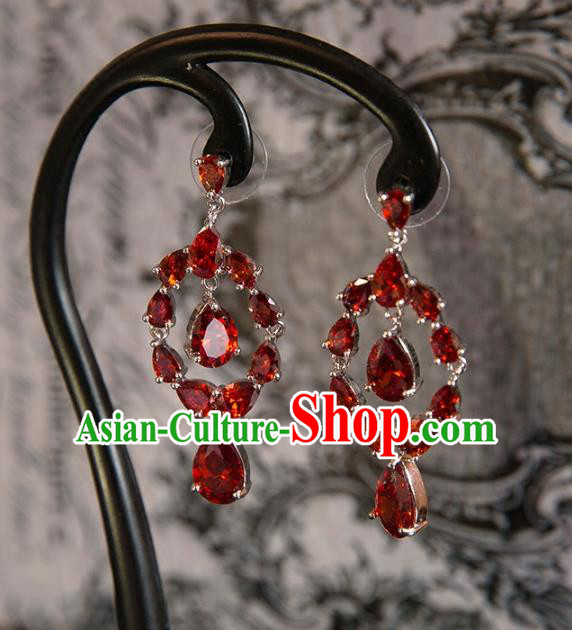 Top Grade Handmade Classical Hair Accessories Baroque Tassel Earrings, Princess Red Crystal Bride Eardrop for Women