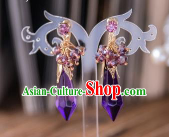 Top Grade Handmade Classical Hair Accessories Baroque Tassel Earrings, Princess Purple Crystal Eardrop for Women