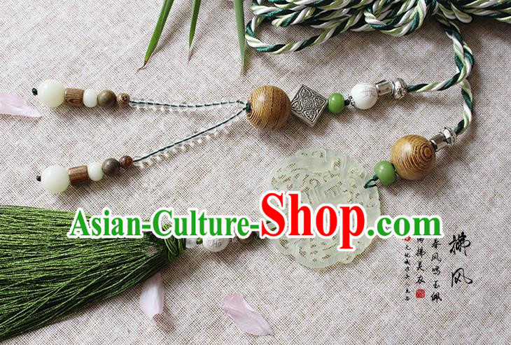 Chinese Handmade Classical Accessories Blue and White Porcelain Tassel Palace Taeniasis, China Hanfu Waist Jade Pendant Headwear for Women for Men