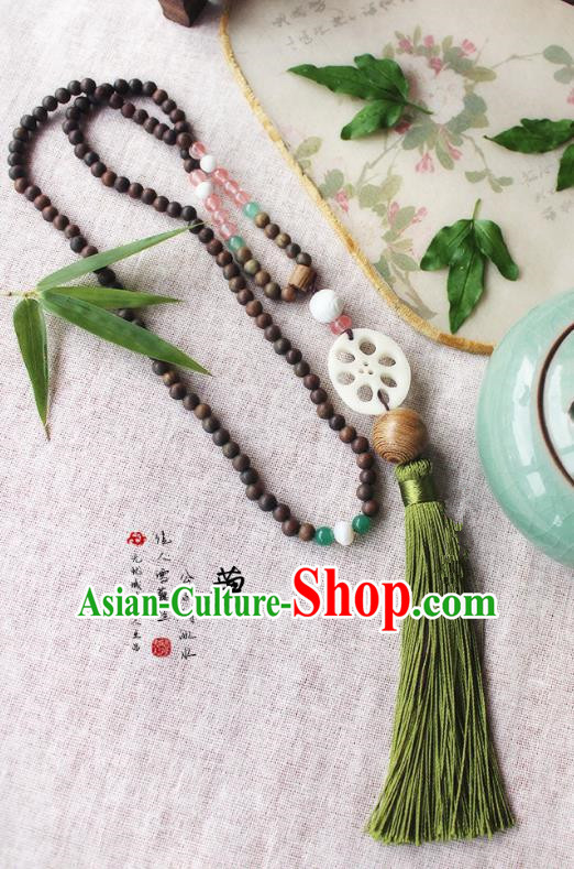 Chinese Handmade Classical Accessories Hanfu Verawood Beads Tassel Necklace, China Ancient Jade Necklet for Women