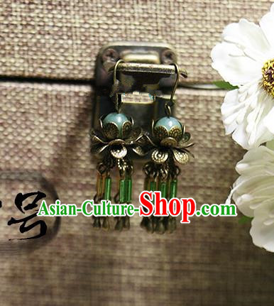 Chinese Handmade Classical Accessories Hanfu Green Beads Earrings, China Xiuhe Suit Tassel Eardrop for Women