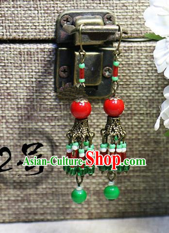 Chinese Handmade Classical Accessories Hanfu Red Earrings, China Xiuhe Suit Tassel Eardrop for Women