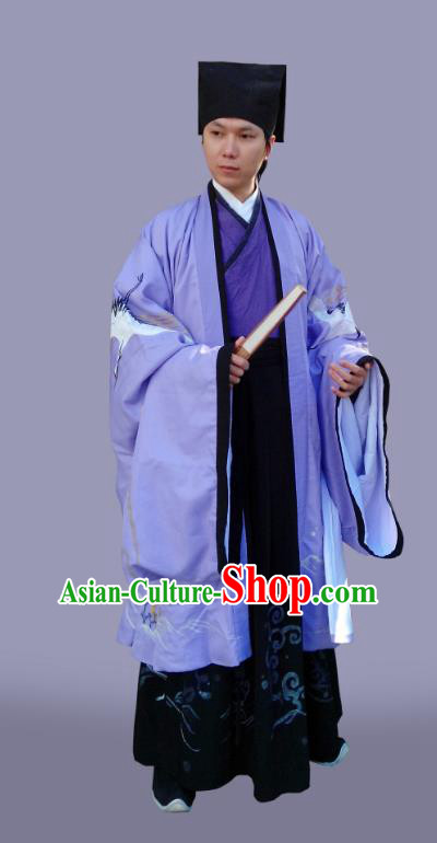 Traditional Chinese Ming Dynasty Costumes Purple Cloak and Robe Complete Set for Men