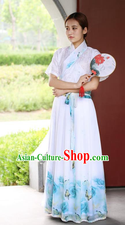 Traditional China Costume Embroidery Blouse and Slip Skirt, Chinese Han Dynasty Embroidered Clothing for Women
