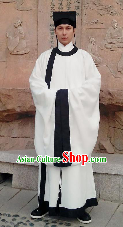Traditional Oriental China Song Dynasty Costume Ancient Officer Gwanbok White Long Robe for Men