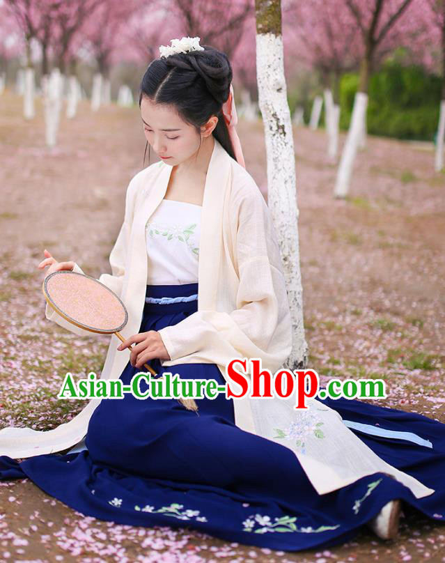 Traditional Chinese Hanfu Costumes Ancient Song Dynasty Princess Embroidery Yellow BeiZi Blouse and Skirts Complete Set