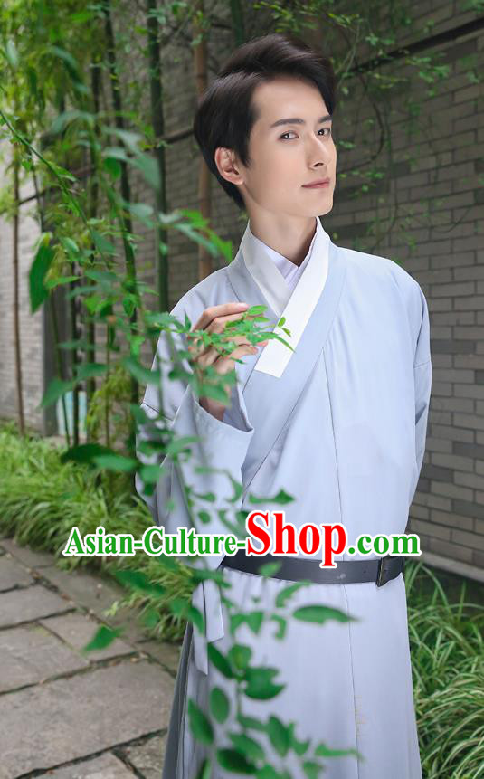 Traditional Chinese Ancient Costumes Asian China Ming Dynasty Swordsmen Embroidery Clothing Grey Long Robe for Men