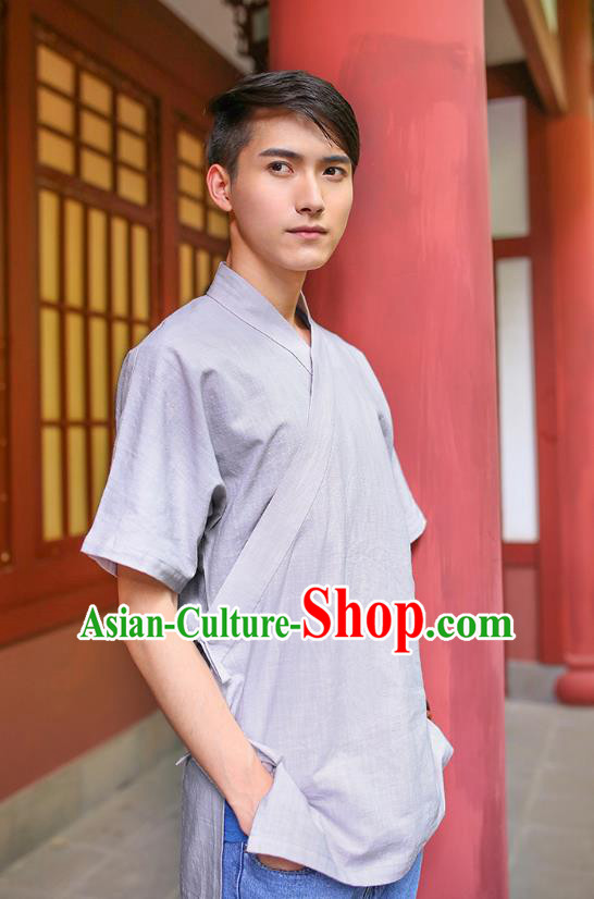 Traditional Chinese Ancient Hanfu Costumes, Asian China Ming Dynasty Slant Opening Grey Shirt for Men