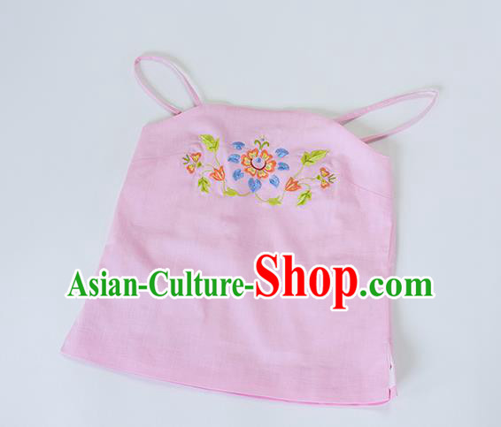 Traditional Chinese Ancient Hanfu Costumes, Asian China Song Dynasty Embroidery Sun-top Vest Pink Bellyband for Women