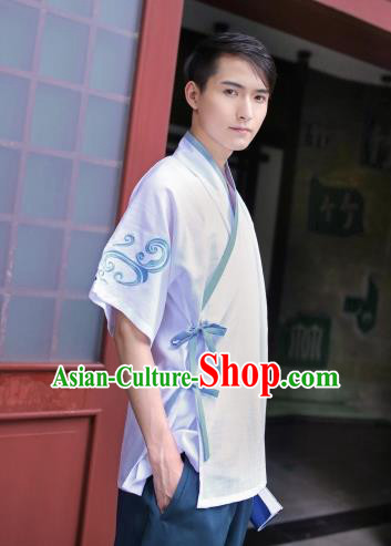 Traditional Chinese Ancient Hanfu Costumes, Asian China Ming Dynasty Slant Opening Embroidery Shirt for Men