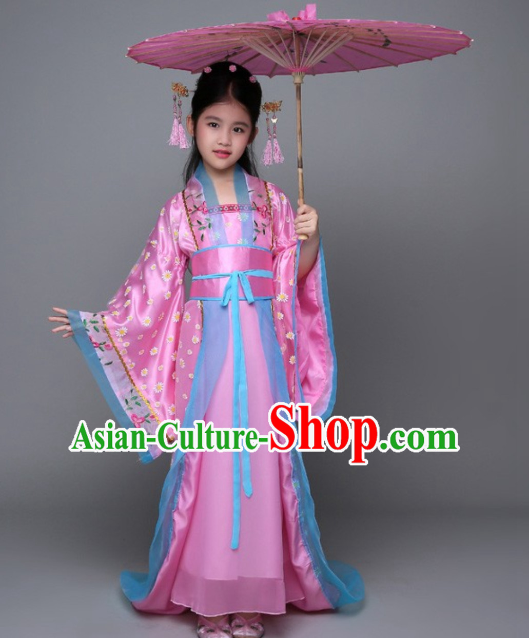 Ancient Chinese Palace Royal Princess Costume and Hair Jewelry Complete Set for Girls Children Kids