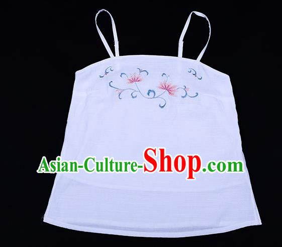 Traditional Chinese Ancient Hanfu Costumes, Asian China Song Dynasty Embroidery Suspenders White Vest Bellyband for Women