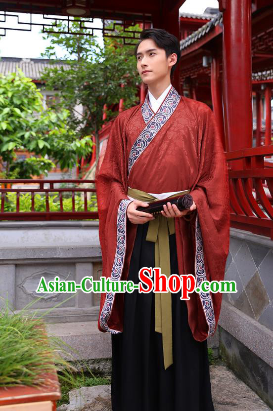 Traditional Chinese Ancient Hanfu Young Men Costumes, Asian China Han Dynasty Embroidery Wedding Clothing for Men