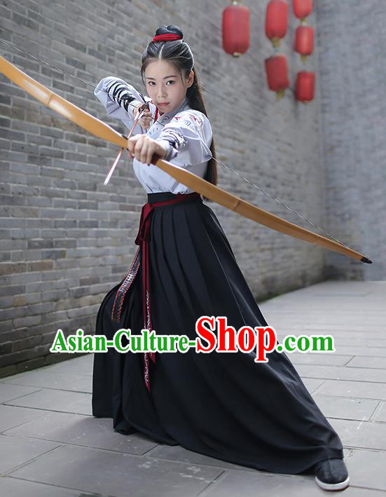 Traditional Chinese Ancient Hanfu Swordswoman Costume, Asian China Ming Dynasty Imperial Bodyguard Embroidered Clothing for Women