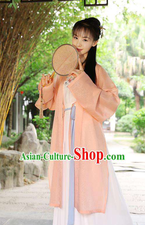 Traditional Chinese Ancient Hanfu Princess Costume, Asian China Song Dynasty Palace Lady Embroidered Orange Cardigan for Women