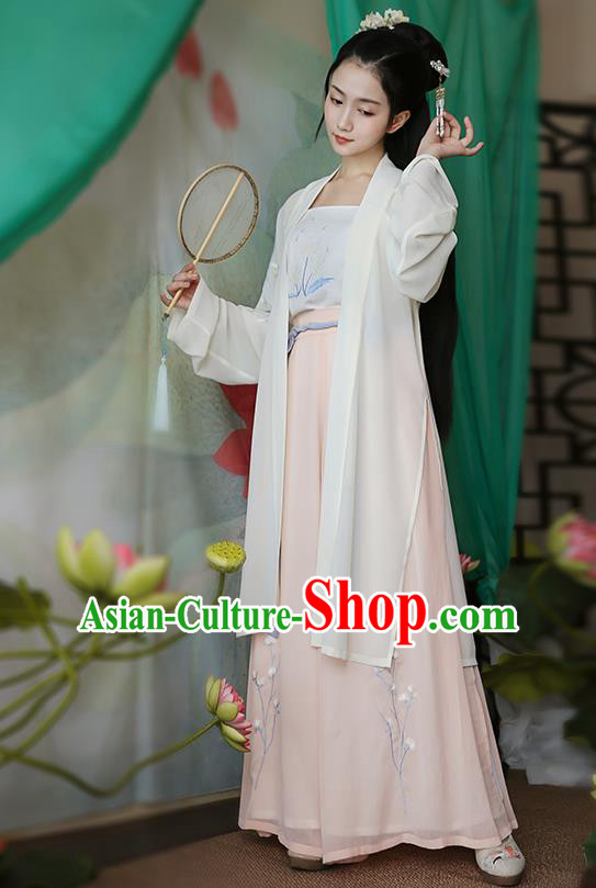 Traditional Chinese Ancient Hanfu Princess Costume White Cardigan, Asian China Song Dynasty Palace Lady Embroidered Clothing for Women