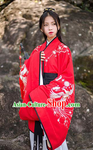 Traditional Chinese Ancient Hanfu Costume Palace Lady Clothing, Asian China Han Dynasty Embroidered Red Curve Bottom for Women