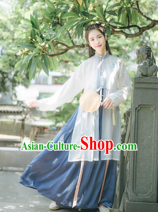 Traditional Chinese Ancient Hanfu Costume Young Lady Clothing, Asian China Song Dynasty Embroidered Clothing for Women
