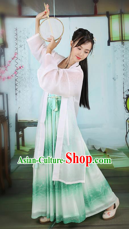 Traditional Chinese Ancient Hanfu Princess Costume, Asian China Song Dynasty Young Lady Embroidered Green Slip Skirts for Women